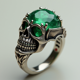White gold ring with emerald skull
