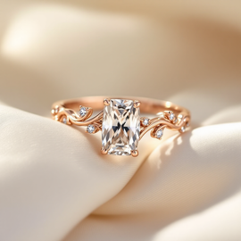 Rose Gold Cushion Cut Leaf Engagement Ring