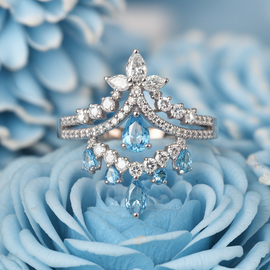 Blue Topaz and Diamond Waterfall Ring