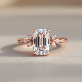 Rose Gold Cushion Cut Leaf Engagement Ring