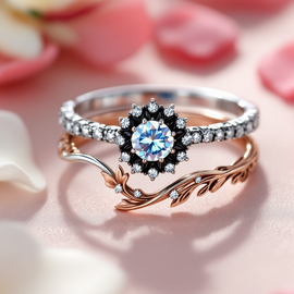 Floral Inspired Sapphire and Diamond Wedding Set