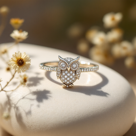 Delicate Diamond Owl Ring